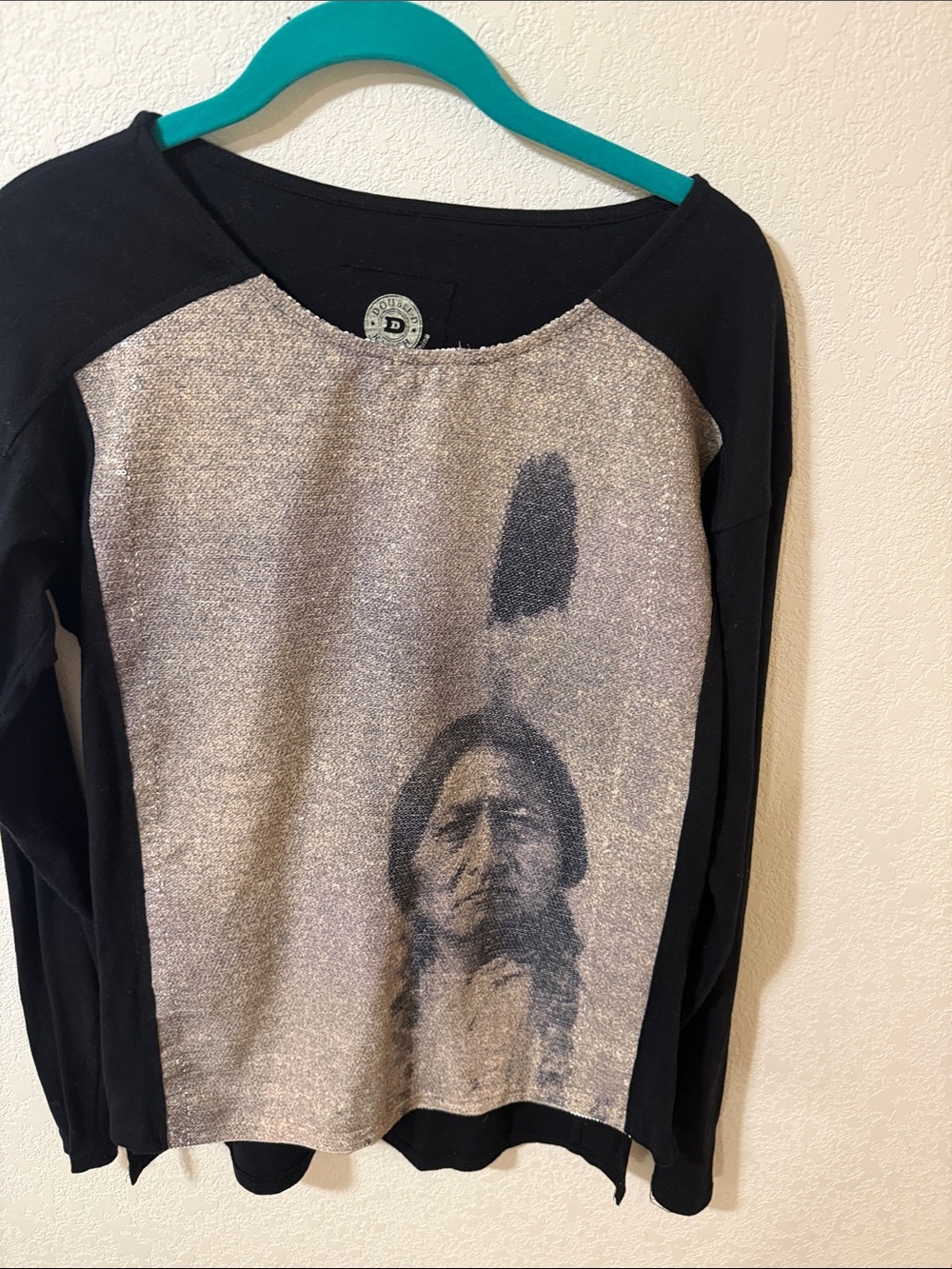 Double D Ranch Black Raglan Sleeve Top with Graphic Front